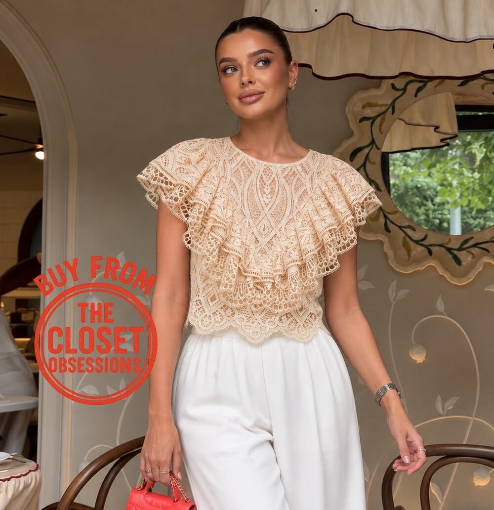 Zara NWT Cream Ruffled Lace Crop Top Romantic Boho Blouse M